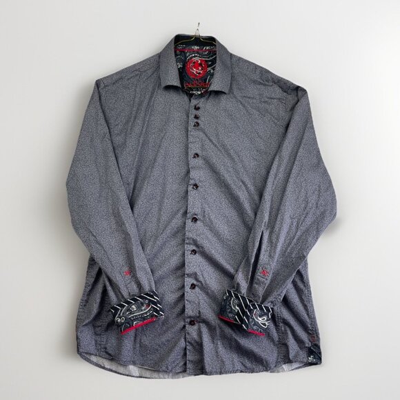 Au Noir Shirt Men Sz 4 Button Up Funky Animal Nature AOP Grey Paisley Flip Cuff - Picture 1 of 16